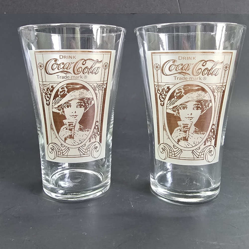 Coca Cola Victorian Lady, Vintage, 16oz Re-Creation Drinking Glasses Set of 2